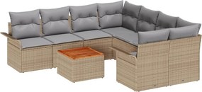 vidaXL Kerti Kanapé Szett párnával 9 pcs Bézs polirattan