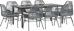 vidaXL 9 részes szürke polyrattan üveg kerti étkezőgarnitúra párnával