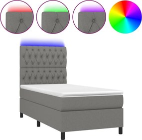 vidaXL sötétszürke szövet rugós és LED-es ágy matraccal 90x200 cm