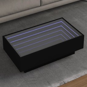 Fekete szerelt fa dohányzóasztal LED-del 90 x 50 x 30 cm