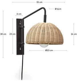Fekete-natúr színű fali lámpa ø 23 cm Damila – Kave Home