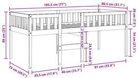 fehér tömör fenyőfa gyerekágy matrac nélkül 75 x 190 cm