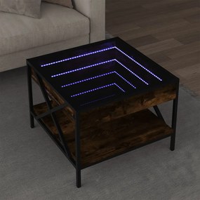 Füstös tölgy végtelen hatású LED-es dohányzóasztal 50x50x38 cm