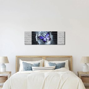 Kép - Lila pillangó a falon (órával) (90x30 cm)