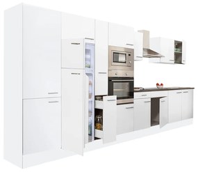 Yorki 420 konyhabútor fehér korpusz,selyemfényű fehér fronttal felülfagyasztós hűtős szekrénnyel