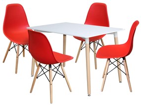 Étkezőasztal 120x80 UNO fehér + 4 szék UNO piros