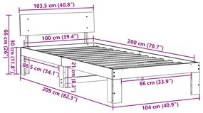 ágykeret fejvéggel 100x200 cm Tömör fenyőfa