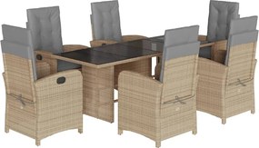 vidaXL 7 részes vegyes bézs polyrattan kerti étkezőgarnitúra párnákkal