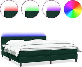 vidaXL sötétzöld bársony rugós és LED-es ágy matraccal 180x220 cm