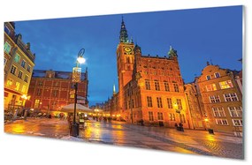 Akrilkép Gdansk Óváros éjszaka templom 100x50 cm 2 fogas