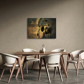 Üveg kép - Vintage repülőgép fejhallgató (70x50 cm)