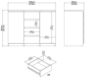 Natúr színű komód tölgyfa dekorral 121x91x50 cm Naia – Tvilum