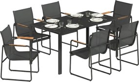 Outsunny 7 részes kültéri étkezőgarnitúra — 150×80 cm edzett üvegasztal, 6 hálós szék | Aosom