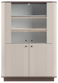 Vesper négyajtós vitrines szekrény 103 cm talapzaton - kasmír / dió / fekete fogantyúk