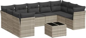 vidaXL 10 részes világosszürke polyrattan kerti ülőgarnitúra párnákkal