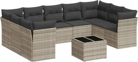 vidaXL 10 részes világosszürke polyrattan kerti ülőgarnitúra párnákkal