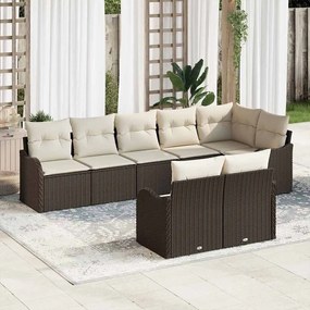 Kerti Kanapé Szett párnával 8 pcs Barna és fehér Poli rattan