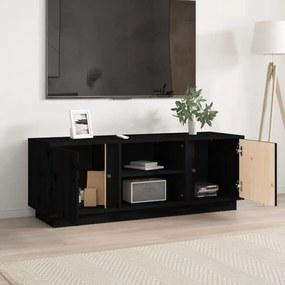 fekete tömör fenyőfa TV-szekrény 110x35x40,5 cm