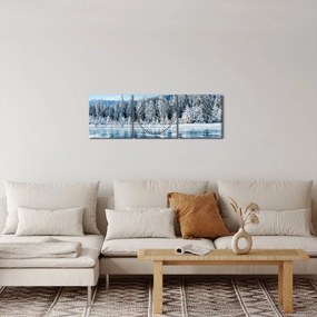 Kép a befagyott tóról és a havas fákról (órával) (90x30 cm)