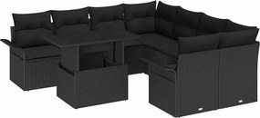 vidaXL Kerti Kanapé Szett párnával 9 pcs Fekete Poli rattan