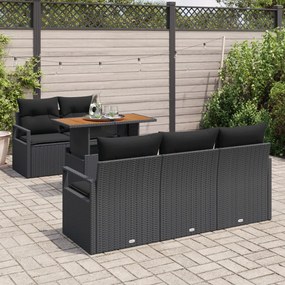 6 darabos Kert Kanapé Szett Párnákkal Fekete Poly Rattan