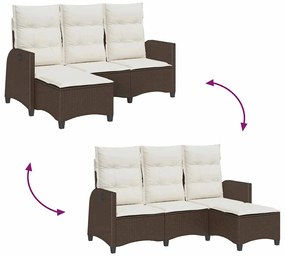 L-alakú barna polyrattan fekvő kerti kanapé párnákkal