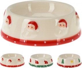 Santa kerámia kutyatál mikulás, mikulás sapka, fenyőfa