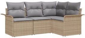 vidaXL Kerti Kanapé Szett tárolóval 4 pcs Bézs polirattan