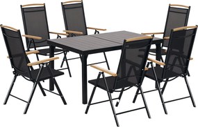 Outsunny 7 Darabos Összecsukható Étkező Szett Erkélybútor 1 Asztal + 6 Szék Kerti Bútorok Alumínium Háló Fekete | Aosom