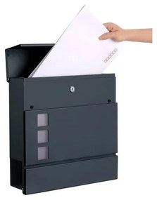 Modern postaláda újságtartóval, antracitszürke