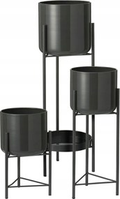 Virágágyás antracit fém tripla h60cm Cserepes Virágokhoz 3 Szint