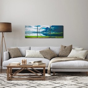 Egy tó hegyekkel képe (órával) (90x30 cm)