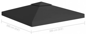 fekete kétszintes pavilon-tetőponyva 310 g/m² 3 x 3 m