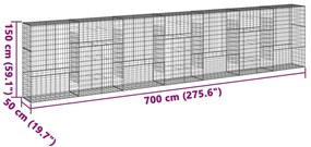 horganyzott vas gabion kosár fedéllel 700 x 50 x 150 cm