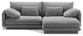Világosszürke bársony sarokkanapé (jobb oldali-heverő résszel) Torino – Micadoni