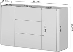 Elivo komód 150 cm fiókokkal - kasmír / olajozott tölgy