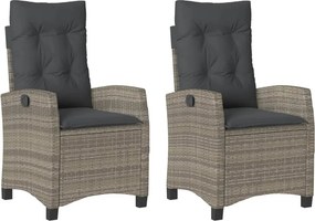 vidaXL 2 db szürke polyrattan dönthető kerti szék párnákkal