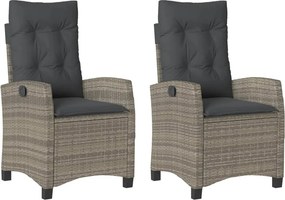 vidaXL 2 db szürke polyrattan dönthető kerti szék párnákkal