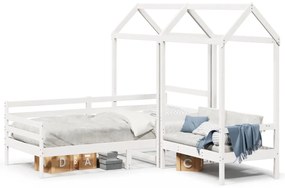 fehér tömör fenyőfa kanapéágy és pad tetővel 80 x 200 cm