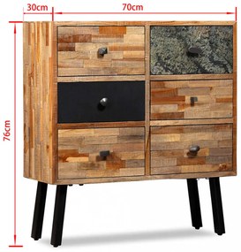 6 fiókos, tömör újrahasznosított tíkfa kisszekrény 70x30x76 cm