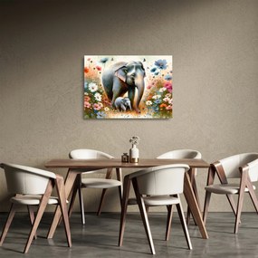 Üveg kép - Elefánt mama, akvarell (70x50 cm)