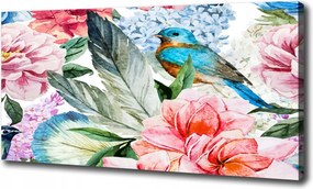 Vászonkép Virágok és madarak 120x60 cm