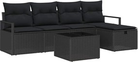 vidaXL Kerti Kanapé Szett párnával tárolóval 6 pcs Fekete Poli rattan