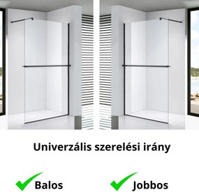 Stuxi Milano Plus Black Walk-in zuhanyfal, 100x200 cm, 8 mm vastag vízlepergető biztonsági üveggel, 200 cm magas, matt fekete profillal és távtartóval