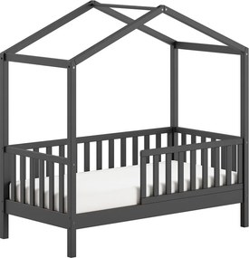 Antracitszürke házikó alakú borovi fenyő gyerekágy ágyráccsal 70x140 cm DALLAS – Vipack