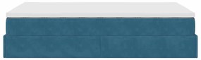 Ottomán ágykeret matraccal sötétkék 120x200cm bársony