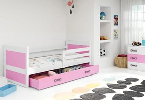 RICO P1 COLOR gyerek ágy, 80x190 cm, tárhely, fehér/rózsaszín