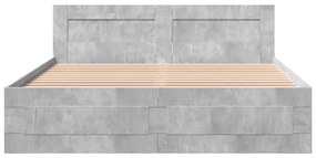 betonszürke szerelt fa ágykeret fejtámlával 150x200 cm