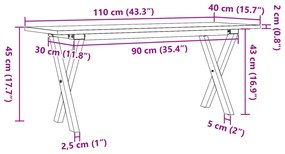 tömör fenyőfa és öntöttvas dohányzóasztal X-vázzal 110x40x45 cm