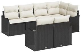 7 részes kertkanapé szett párnákkal Fekete Poli Rattan, 2 személyes kertkanapé párnákkal Fekete Poli Rattan